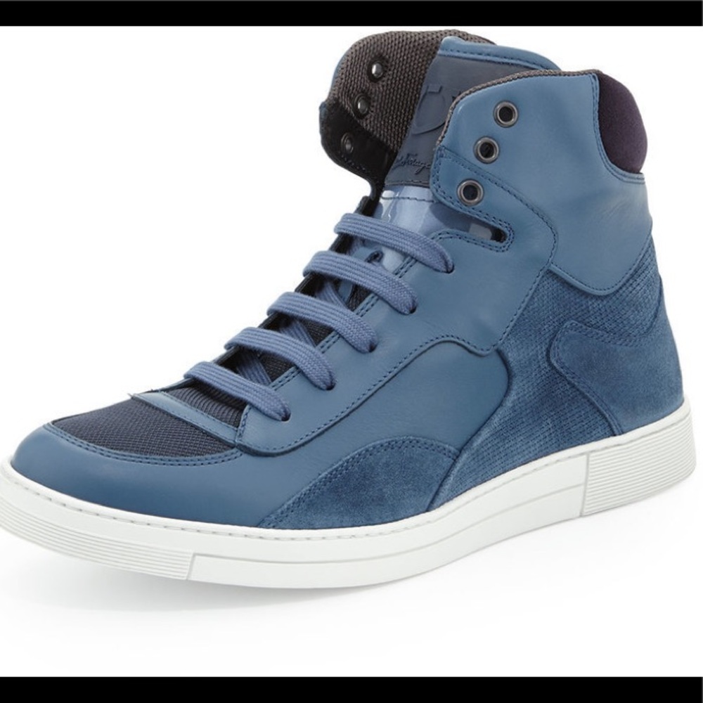 Ferragamo men’s blue high top sneaker